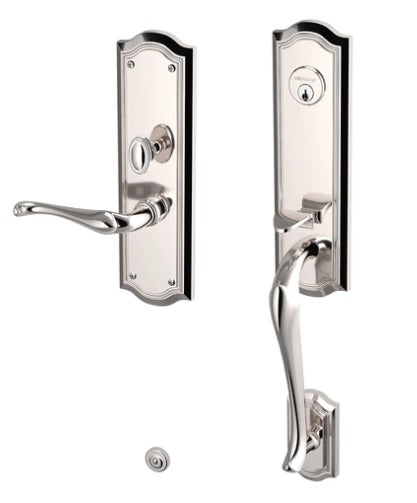 Baldwin Estate Bethpage Mortise Handleset Trim with Interior Right Handed Lever in Lifetime Polished Nickel finish