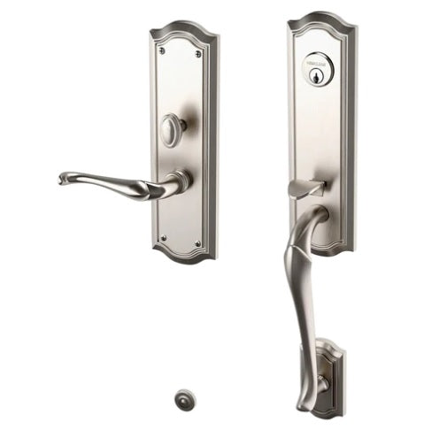 Baldwin Estate Bethpage Mortise Handleset Trim with Interior Right Handed Lever in Lifetime Satin Nickel finish