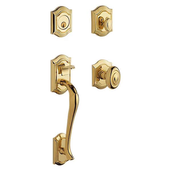 Baldwin Estate Bethpage Sectional Single Cylinder Handleset with Interior 5077 Knob in Lifetime Polished Brass finish