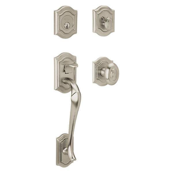 Baldwin Estate Bethpage Sectional Single Cylinder Handleset with Interior 5077 Knob in Lifetime Satin Nickel finish