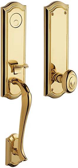 Baldwin Estate Bethpage Single Cylinder Handleset with Interior 5077 Knob in Lifetime Polished Brass finish