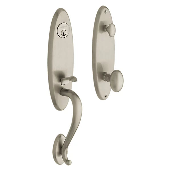 Baldwin Estate Blakely Single Cylinder Handleset with Interior 5025 Egg Knob in Lifetime Satin Nickel finish