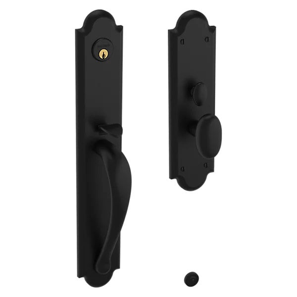 Baldwin Estate Boulder Full Escutcheon Handleset Trim with Interior Knob in Distressed Oil Rubbed Bronze finish