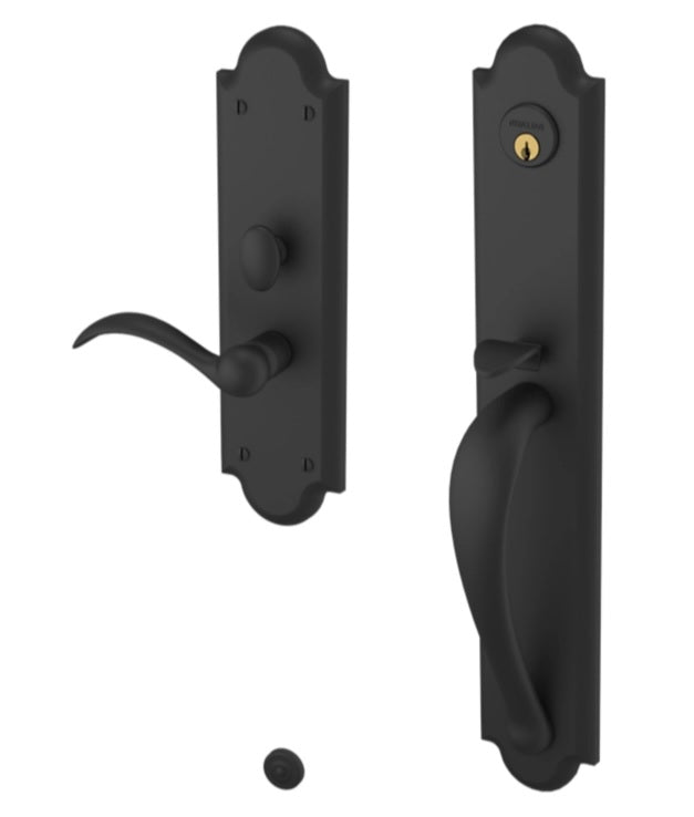 Baldwin Estate Boulder Full Escutcheon Handleset Trim with Interior Right Handed Lever in Satin Black finish