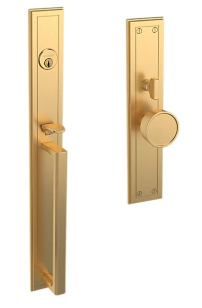 Baldwin Estate Hollywood Hills Mortise Handleset Entrance Trim with Interior K008 Knob in Lifetime Satin Brass finish