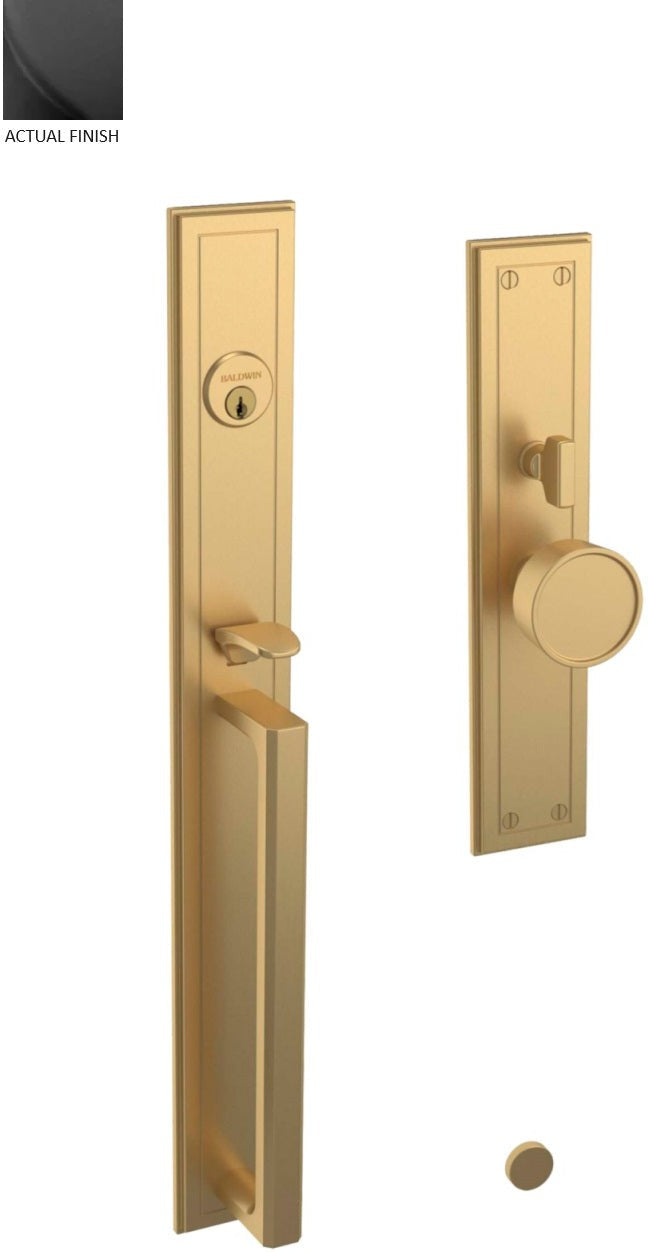 Baldwin Estate Hollywood Hills Mortise Handleset Entrance Trim with Interior K008 Knob in Satin Black finish