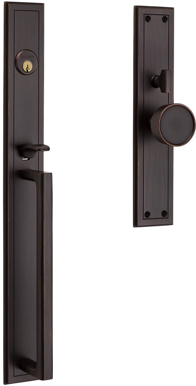 Baldwin Estate Hollywood Hills Mortise Handleset Entrance Trim with Interior K008 Knob in Venetian Bronze finish