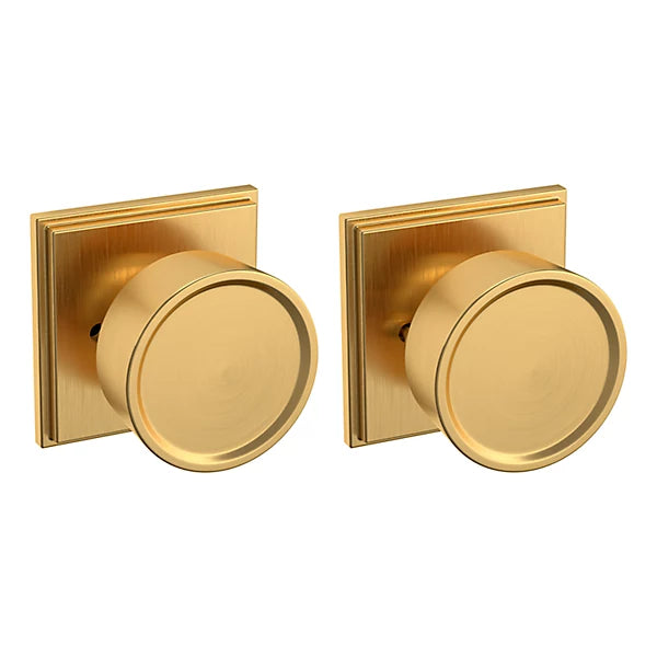 Baldwin Estate K008 Hollywood Hillls Privacy Knob with R050 Rose in Lifetime Satin Brass finish