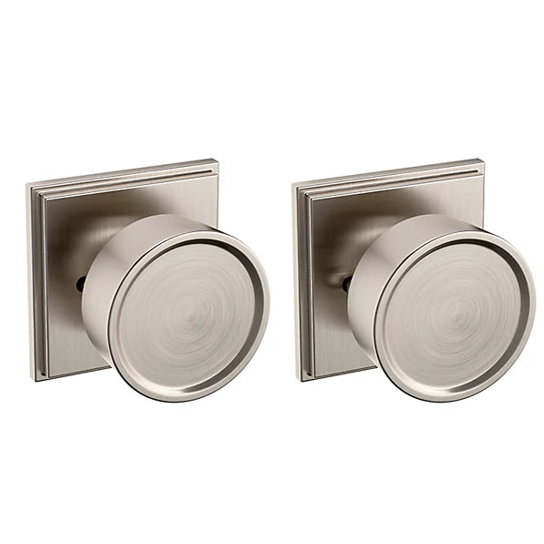 Baldwin Estate K008 Hollywood Hillls Privacy Knob with R050 Rose in Lifetime Satin Nickel finish