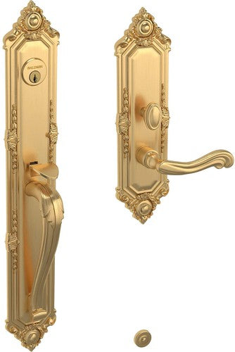 Baldwin Estate Kensington Mortise Handleset Entrance Trim with Interior 5108 Lever in Lifetime Satin Brass finish