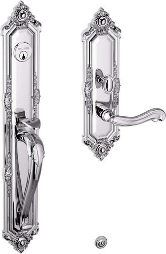 Baldwin Estate Kensington Mortise Handleset Entrance Trim with Interior 5108 Lever in Polished Chrome finish