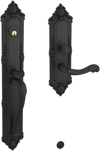 Baldwin Estate Kensington Mortise Handleset Entrance Trim with Interior 5108 Lever in Satin Black finish