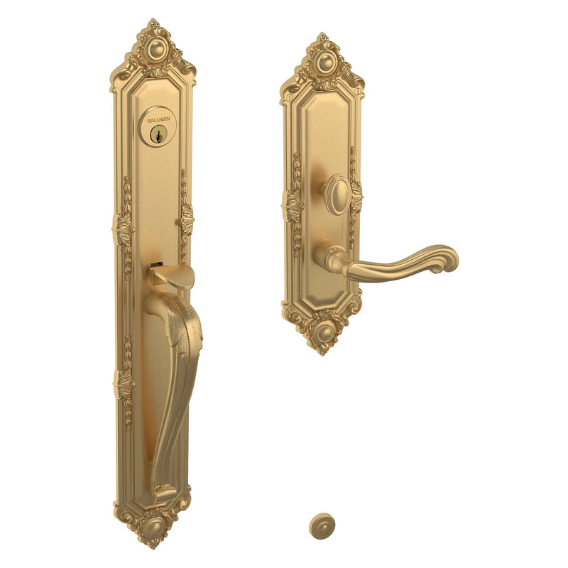 Baldwin Estate Kensington Mortise Handleset Entrance Trim with Interior Left Handed 5108 Lever in Vintage Brass finish