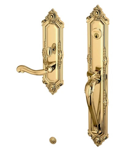 Baldwin Estate Kensington Mortise Handleset Entrance Trim with Interior Right Handed 5108 Lever in Unlacquered Brass finish