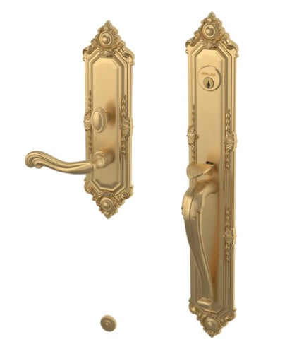 Baldwin Estate Kensington Mortise Handleset Entrance Trim with Interior Right Handed 5108 Lever in Vintage Brass finish