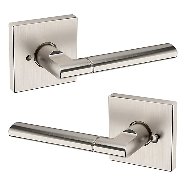 Baldwin Estate L021 Privacy Lever with R017 Rose in Lifetime Satin Nickel finish