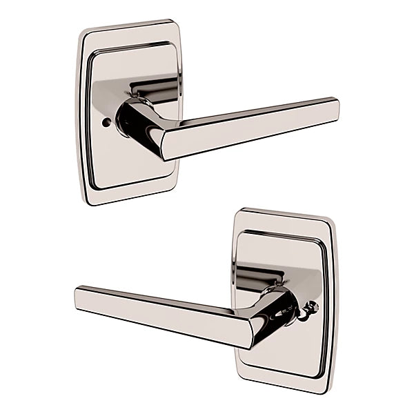 Baldwin Estate L024 Privacy Lever with R046 Rose in Lifetime Polished Nickel finish