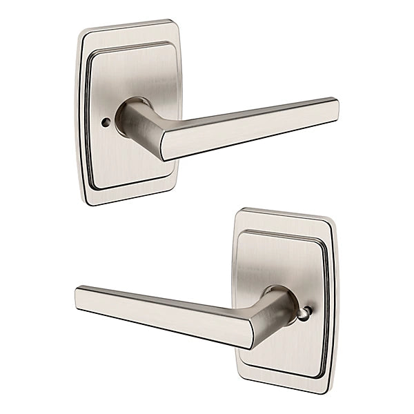 Baldwin Estate L024 Privacy Lever with R046 Rose in Lifetime Satin Nickel finish