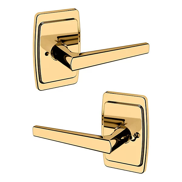 Baldwin Estate L024 Privacy Lever with R046 Rose in Unlacquered Brass finish