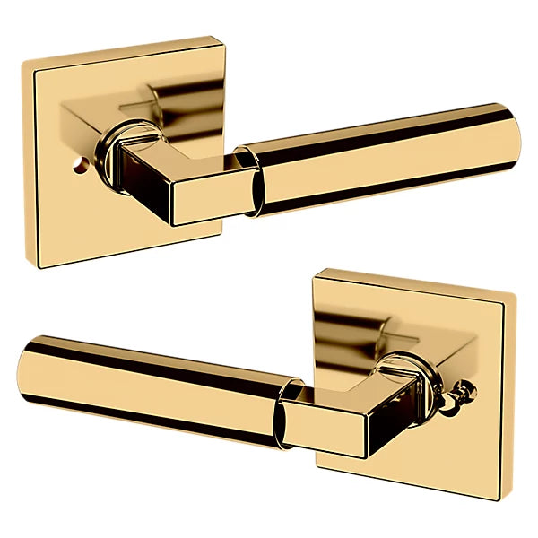 Baldwin Estate L029 Gramercy Privacy Lever with R017 Rose in Lifetime Polished Brass finish