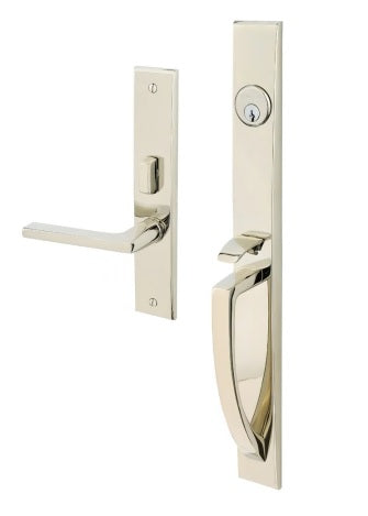 Baldwin Estate Lakeshore Mortise Handleset Entrance Trim with Right Handed Interior 5162 Lever in Lifetime Polished Nickel finish