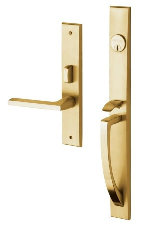 Baldwin Estate Lakeshore Mortise Handleset Entrance Trim with Right Handed Interior 5162 Lever in Lifetime Satin Brass finish