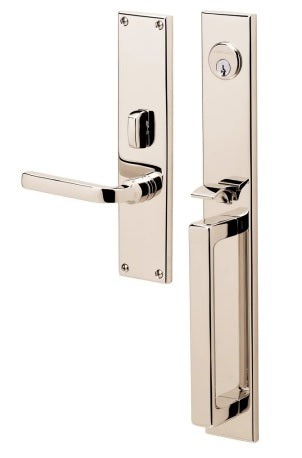 Baldwin Estate Minneapolis Mortise Handleset Entrance Trim with Right Handed Interior 5162 Lever in Lifetime Polished Nickel finish