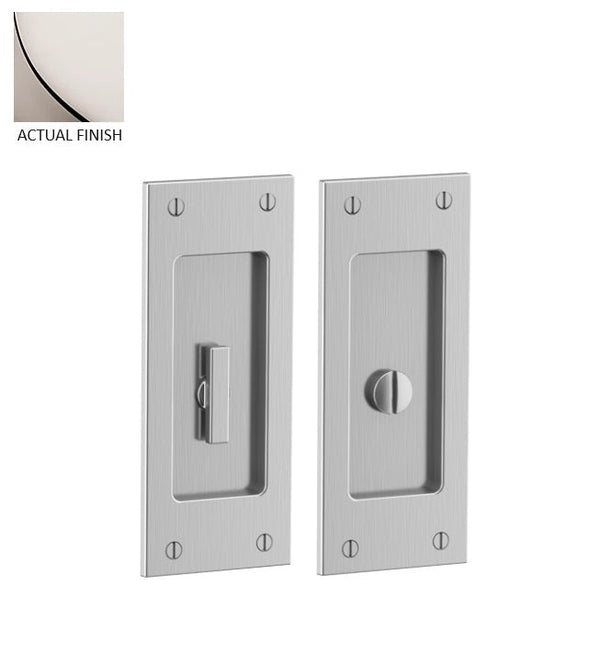 The Baldwin Estate Santa Monica Privacy Small Pocket Door Set in Lifetime Polished Nickel finish