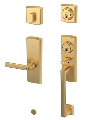 Baldwin Estate Soho 2-Point Lock Single Cylinder Handleset With Interior Right Handed Soho Lever in Lifetime Satin Brass finish