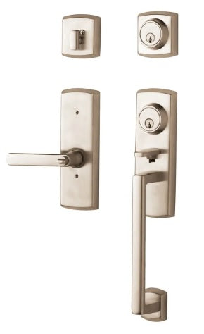Baldwin Estate Soho 2-Point Lock Single Cylinder Handleset With Interior Right Handed Soho Lever in Lifetime Satin Nickel finish