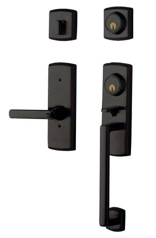 Baldwin Estate Soho 2-Point Lock Single Cylinder Handleset With Interior Right Handed Soho Lever in Oil Rubbed Bronze finish