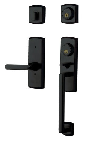Baldwin Estate Soho 2-Point Lock Single Cylinder Handleset With Interior Right Handed Soho Lever in Satin Black finish