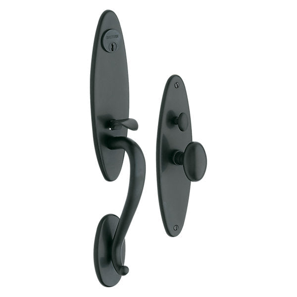 Baldwin Estate Springfield Mortise Handleset Entrance Trim with Interior 5025 Egg Knob in Oil Rubbed Bronze finish