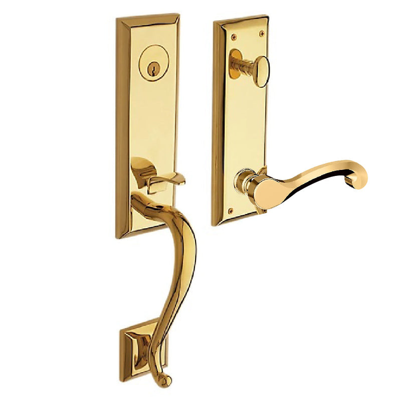 Baldwin Estate Stonegate Single Cylinder Handleset with Interior Left Handed 5445V Classic Lever in Unlacquered Brass finish