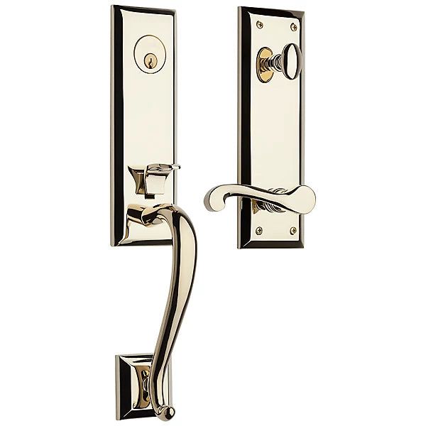 Baldwin Estate Stonegate Single Cylinder Handleset with Interior Right Handed 5445V Classic Lever in Lifetime Polished Brass finish