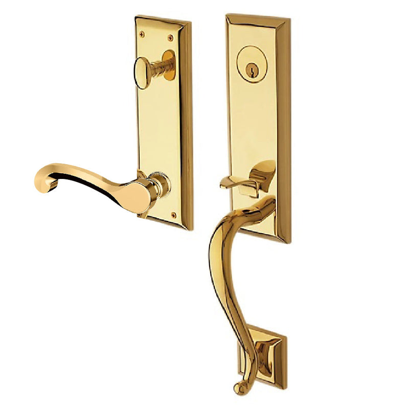 Baldwin Estate Stonegate Single Cylinder Handleset with Interior Right Handed 5445V Classic Lever in Unlacquered Brass finish