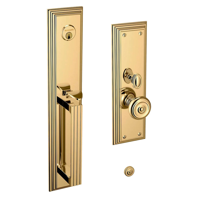 Baldwin Estate Tremont Mortise Handleset Entrance Trim with Interior 5020 Knob in Unlacquered Brass finish