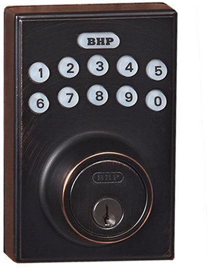 Better Home Products Electronic Deadbolt with Square Plate in Dark Bronze finish
