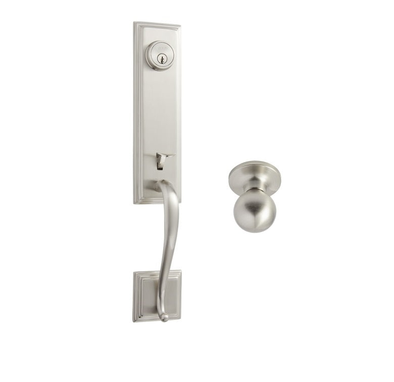 Better Home Products Union Square Handleset with Ball Knob Interior in Satin Nickel finish