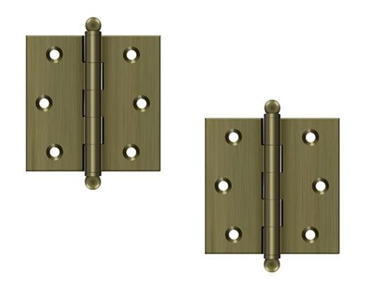 Deltana 2 1/2" x 2 1/2" Hinge with Ball Tips (Pair) in Antique Brass finish
