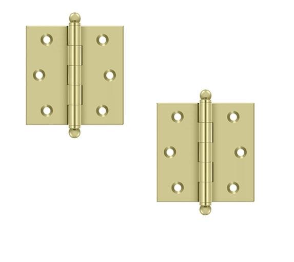 Deltana 2 1/2" x 2 1/2" Hinge with Ball Tips (Pair) in Unlacquered Brass finish