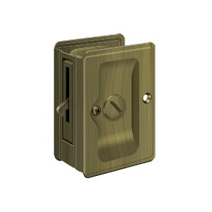 Deltana 3-1/4" x 2 1/4" Heavy Duty Pocket Door Privacy Lock; Adjustable in Antique Brass finish