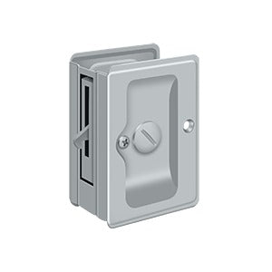 Deltana 3-1/4" x 2 1/4" Heavy Duty Pocket Door Privacy Lock; Adjustable in Brushed Chrome finish