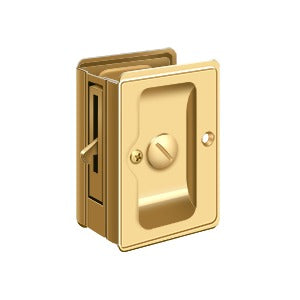 Deltana 3-1/4" x 2 1/4" Heavy Duty Pocket Door Privacy Lock; Adjustable in PVD Polished Brass finish