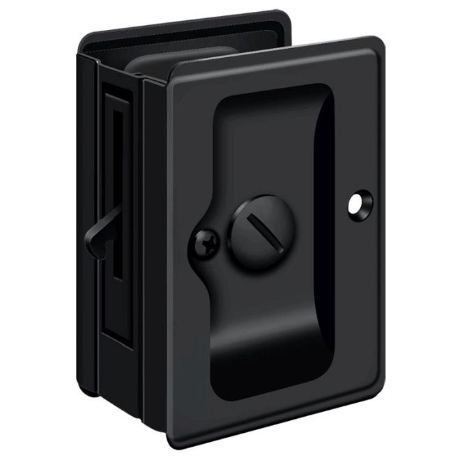 Deltana 3-1/4" x 2 1/4" Heavy Duty Pocket Door Privacy Lock; Adjustable in Paint Black finish