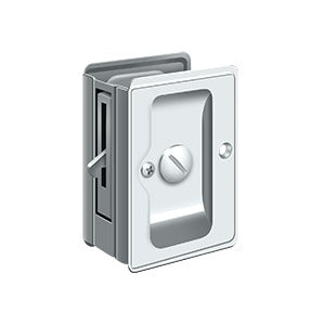 Deltana 3-1/4" x 2 1/4" Heavy Duty Pocket Door Privacy Lock; Adjustable in Polished Chrome finish