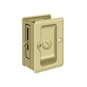 Deltana 3-1/4" x 2 1/4" Heavy Duty Pocket Door Privacy Lock; Adjustable in Unlacquered Brass finish