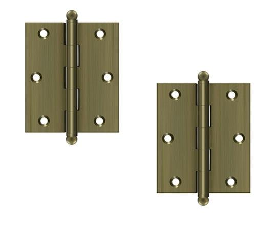 Deltana 3" x 2 1/2" Hinge with Ball Tips (Pair) in Antique Brass finish