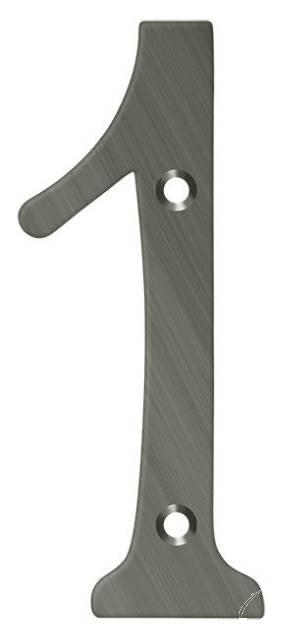 Deltana 4" House Number, Solid Brass, No. 1 in Antique Nickel finish