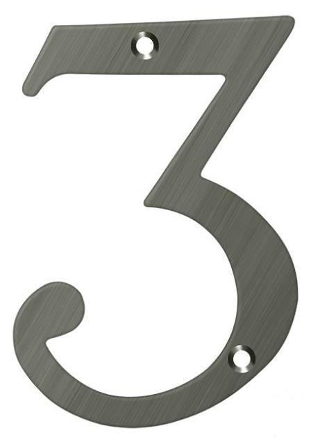 Deltana 4" House Number, Solid Brass, No. 3 in Antique Nickel finish